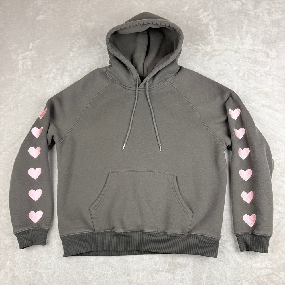 Dandy Worldwide Hoodie Women S Charcoal Pink Heart Sleeves Oversized Sweatshirt